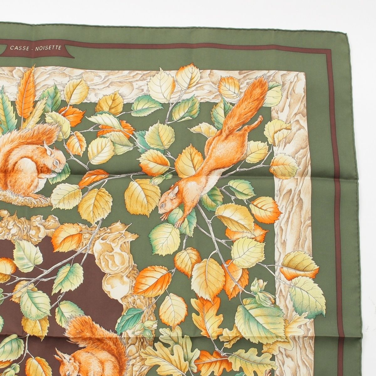 Hermes Carre 90 Silk Casse Noisette Nutcracker Scarf Green — view 3