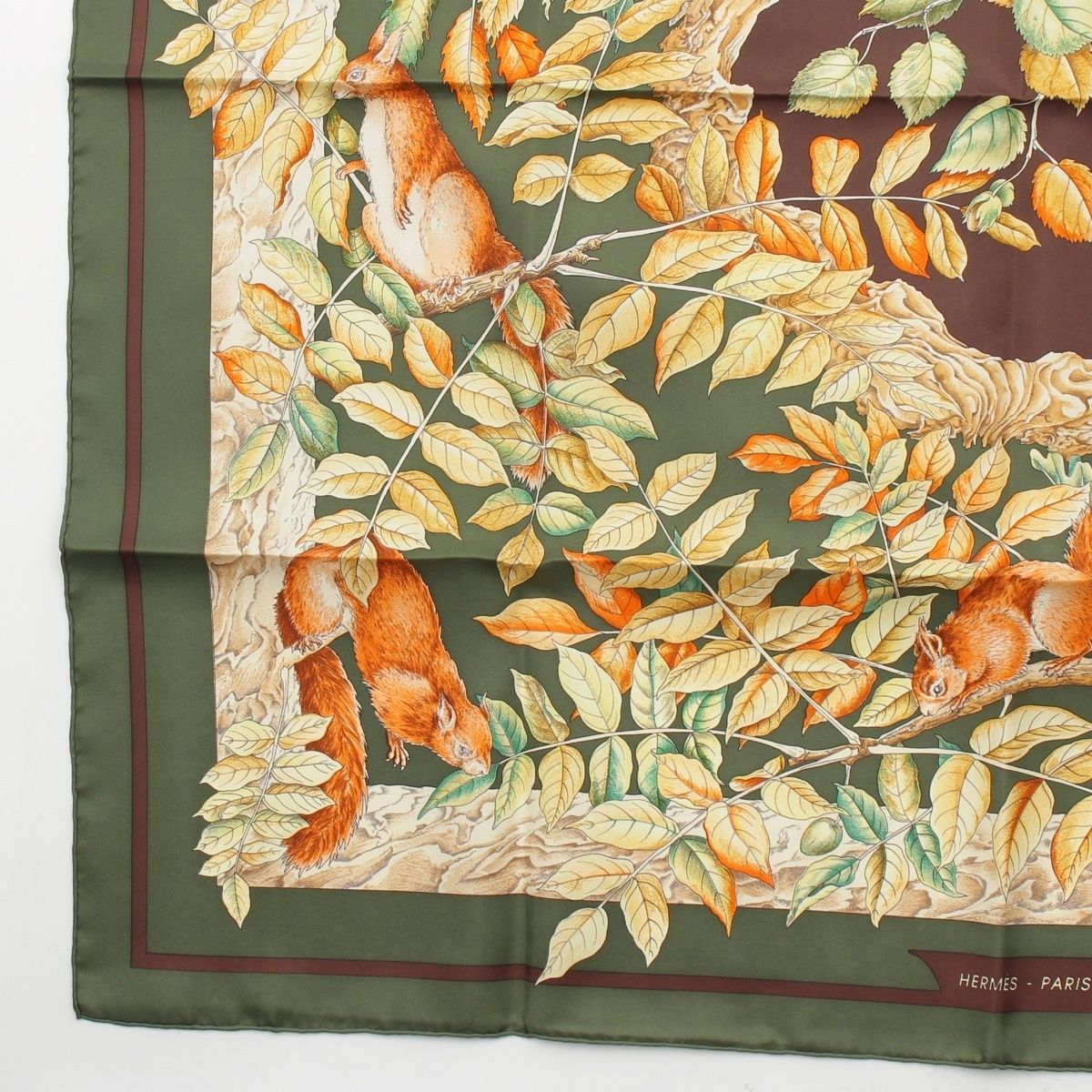 Hermes Carre 90 Silk Casse Noisette Nutcracker Scarf Green — view 4