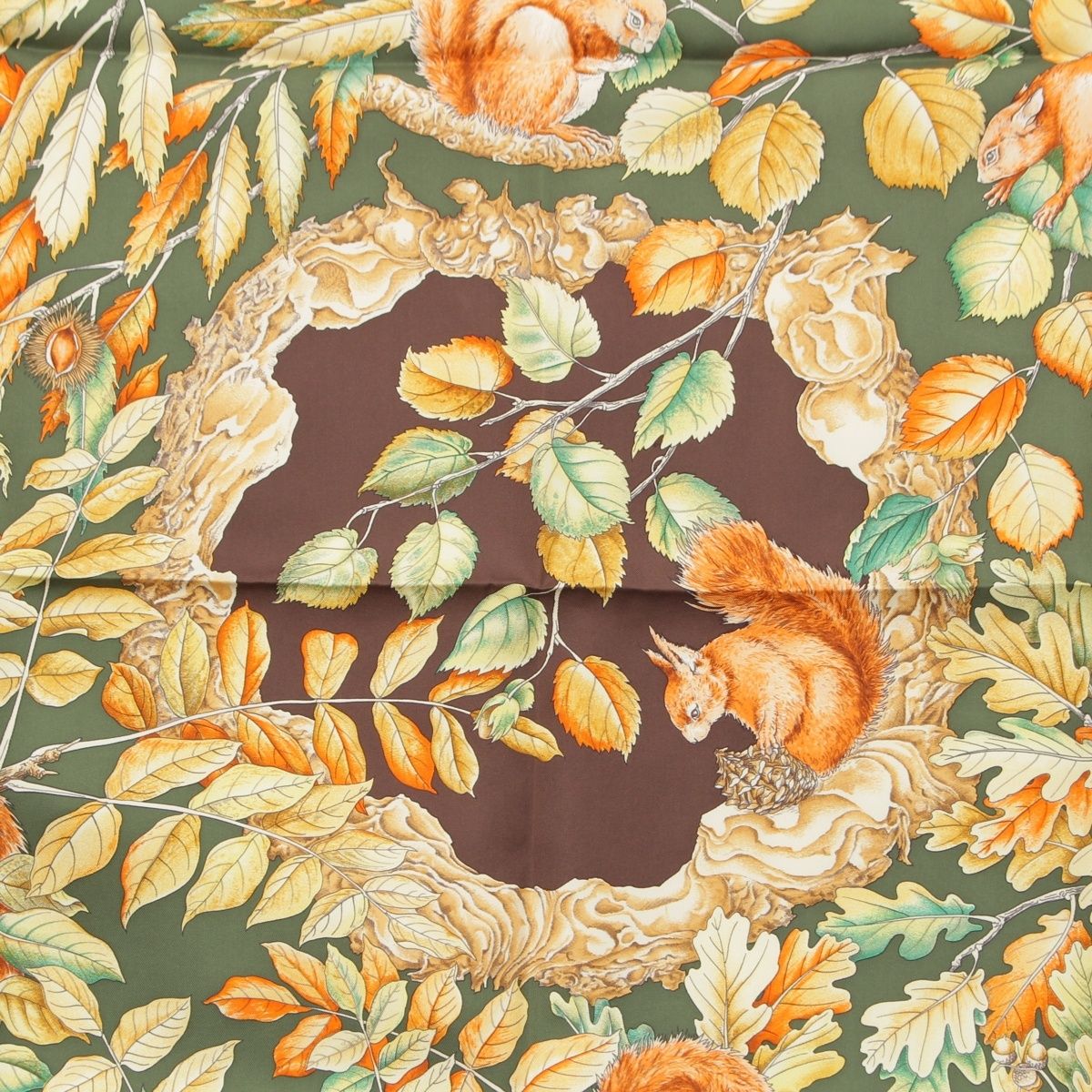 Hermes Carre 90 Silk Casse Noisette Nutcracker Scarf Green — view 6