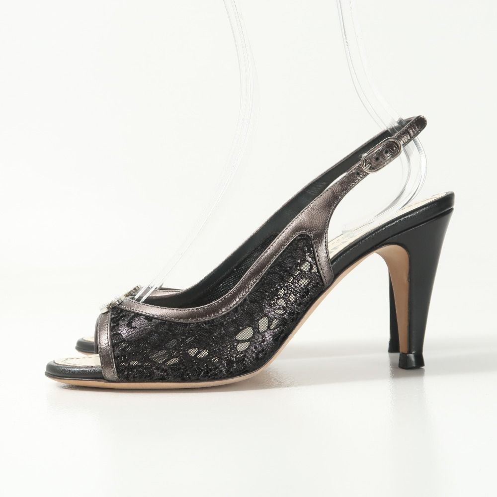 Chanel Pumps CC Logo Lace Slingback Open Toe Heel 37 — view 2