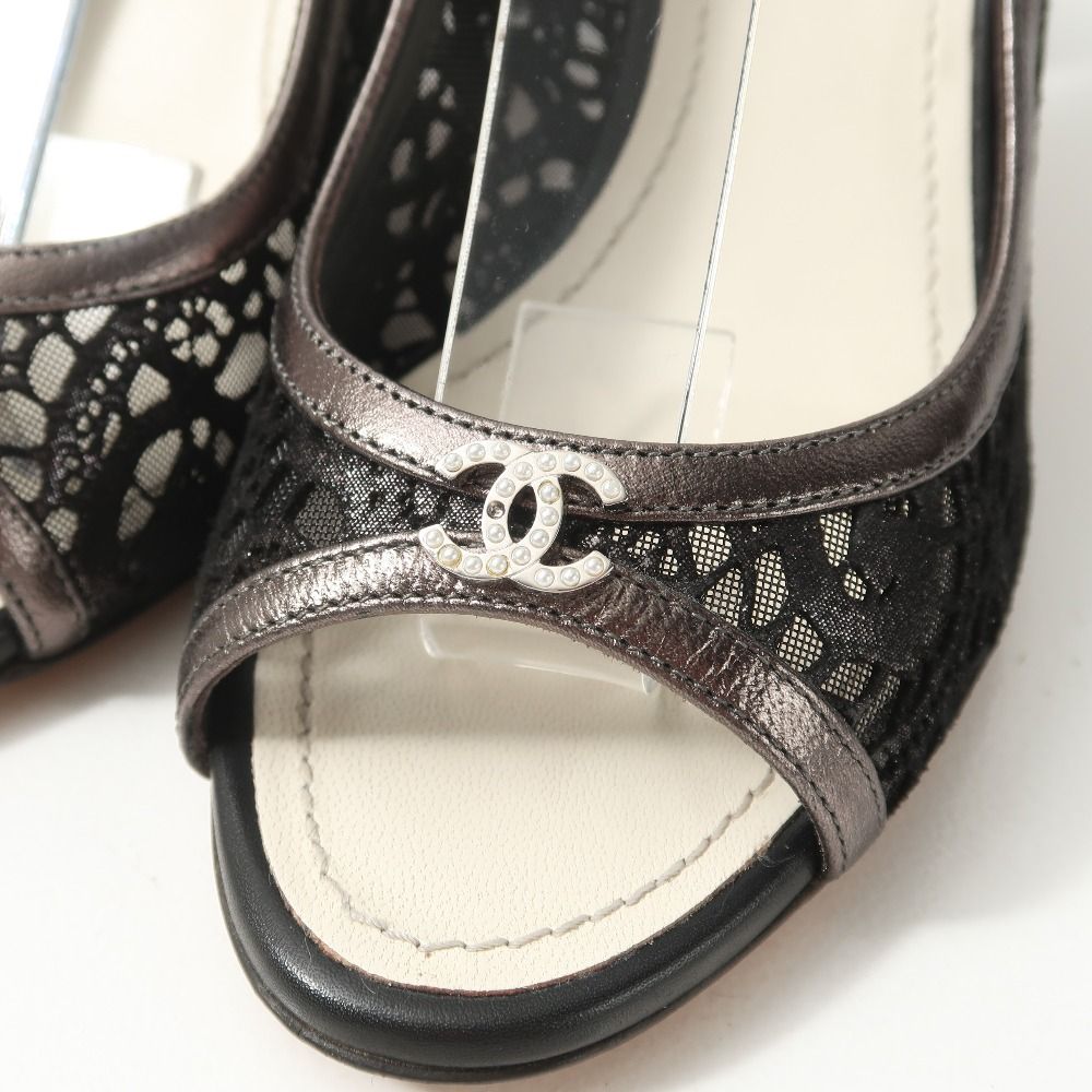 Chanel Pumps CC Logo Lace Slingback Open Toe Heel 37 — view 5