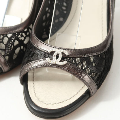Chanel Pumps CC Logo Lace Slingback Open Toe Heel 37 — view 5