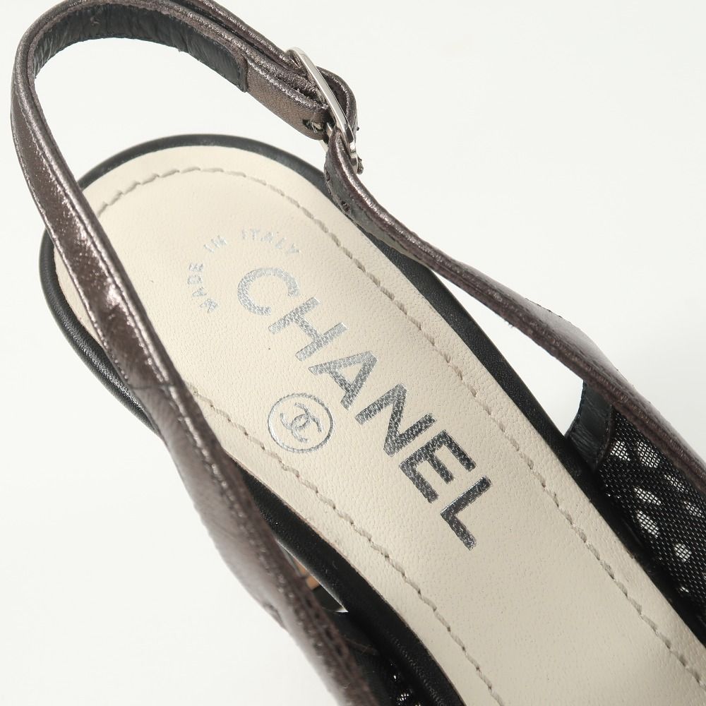 Chanel Pumps CC Logo Lace Slingback Open Toe Heel 37 — view 8