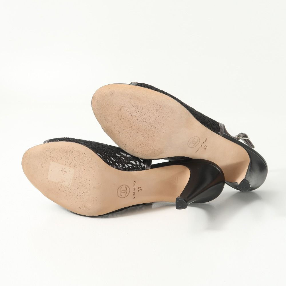 Chanel Pumps CC Logo Lace Slingback Open Toe Heel 37 — view 7