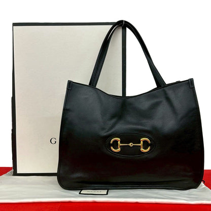 Gucci Box Horsebit 1955 Leather Tote Bag Business Black