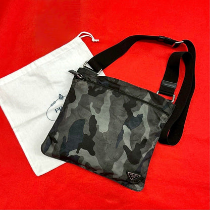 Prada Triangle Logo Camouflage Pattern Nylon Saffiano Leather Shoulder Bag