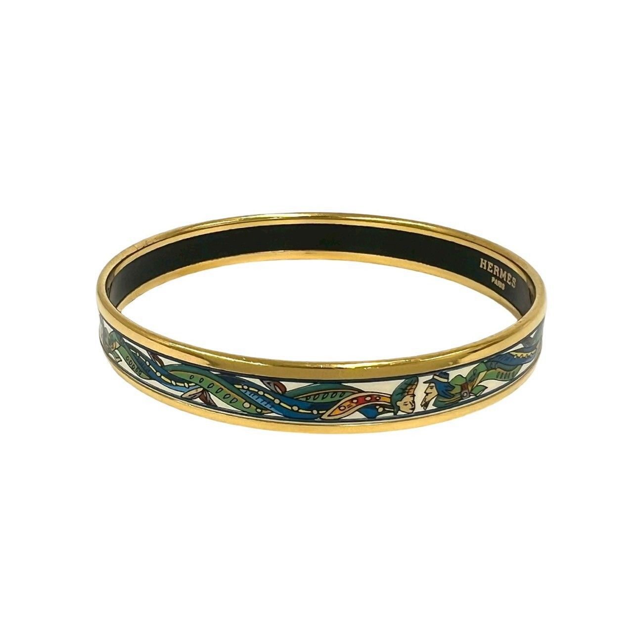 Hermes Enamel Bangle Bracelet Gold — view 3