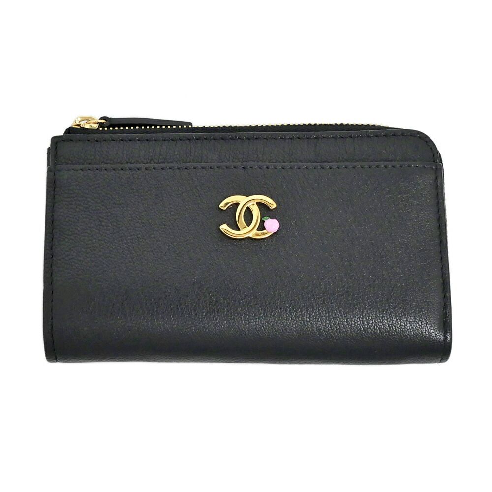 Chanel Fragment Zip Card Case CC Logo Apple Black Pink Gold