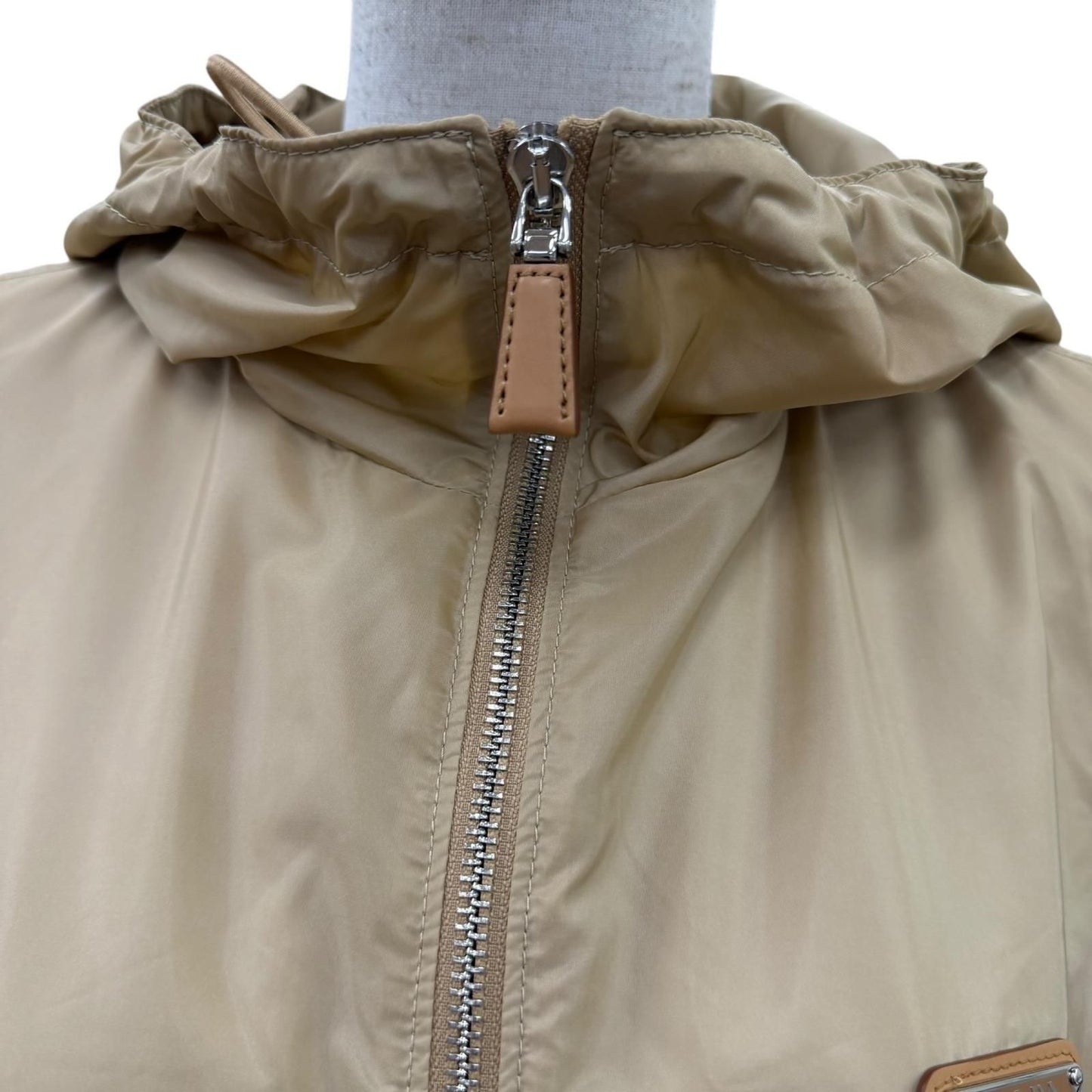 Prada Re-Nylon Triangle Logo Belt Long Coat Beige 36 — view 2