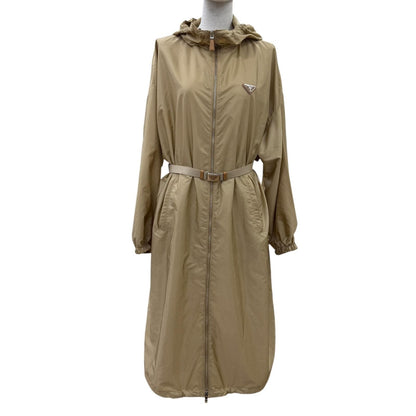 Prada Re-Nylon Triangle Logo Belt Long Coat Beige 36