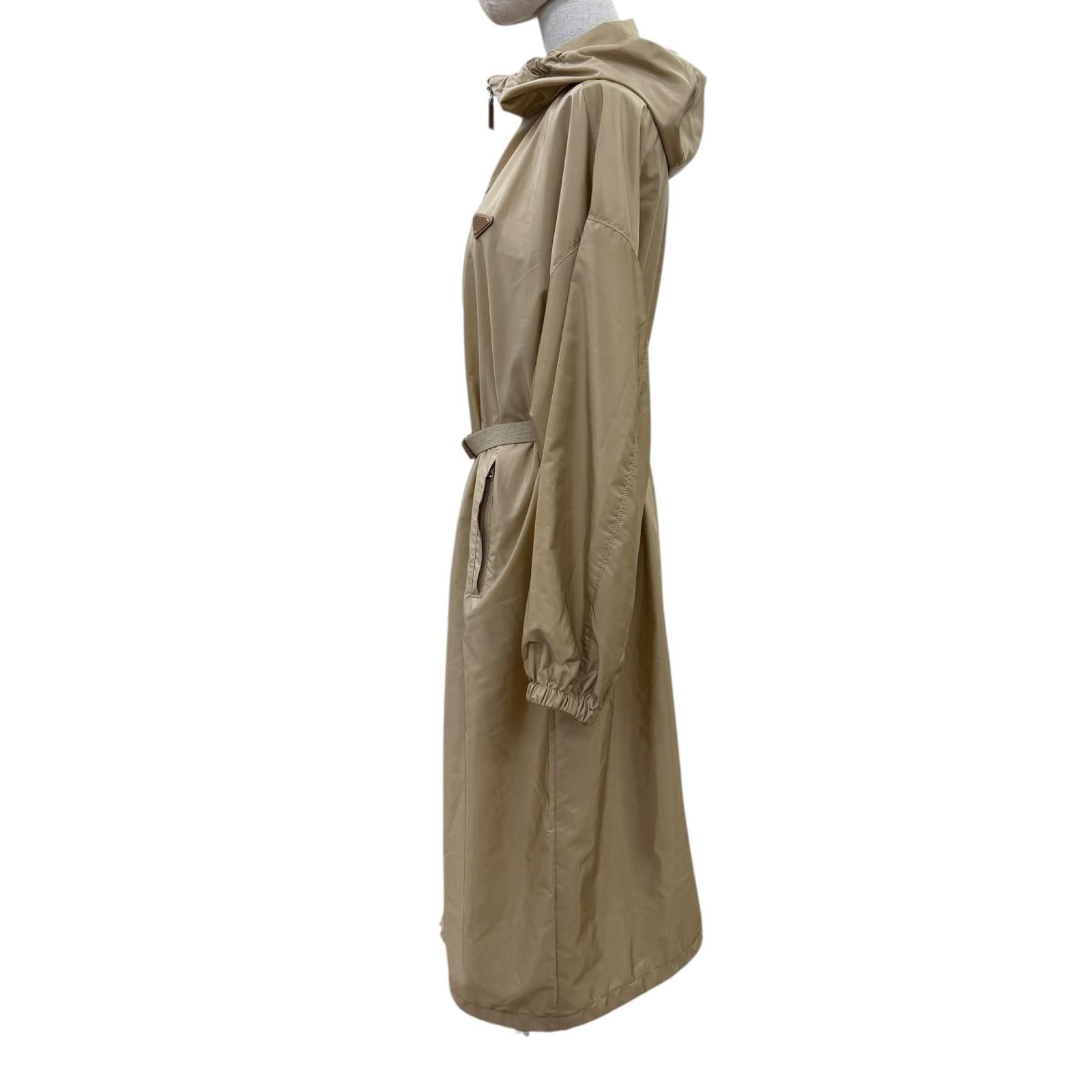 Prada Re-Nylon Triangle Logo Belt Long Coat Beige 36 — view 3