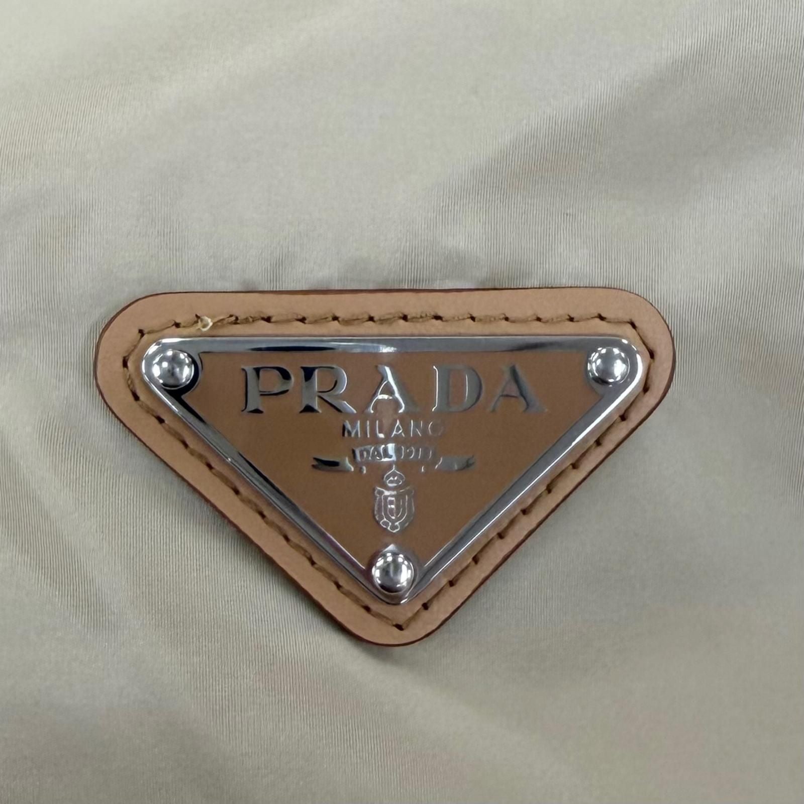Prada Re-Nylon Triangle Logo Belt Long Coat Beige 36 — view 6