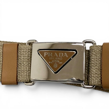 Prada Re-Nylon Triangle Logo Belt Long Coat Beige 36 — view 7