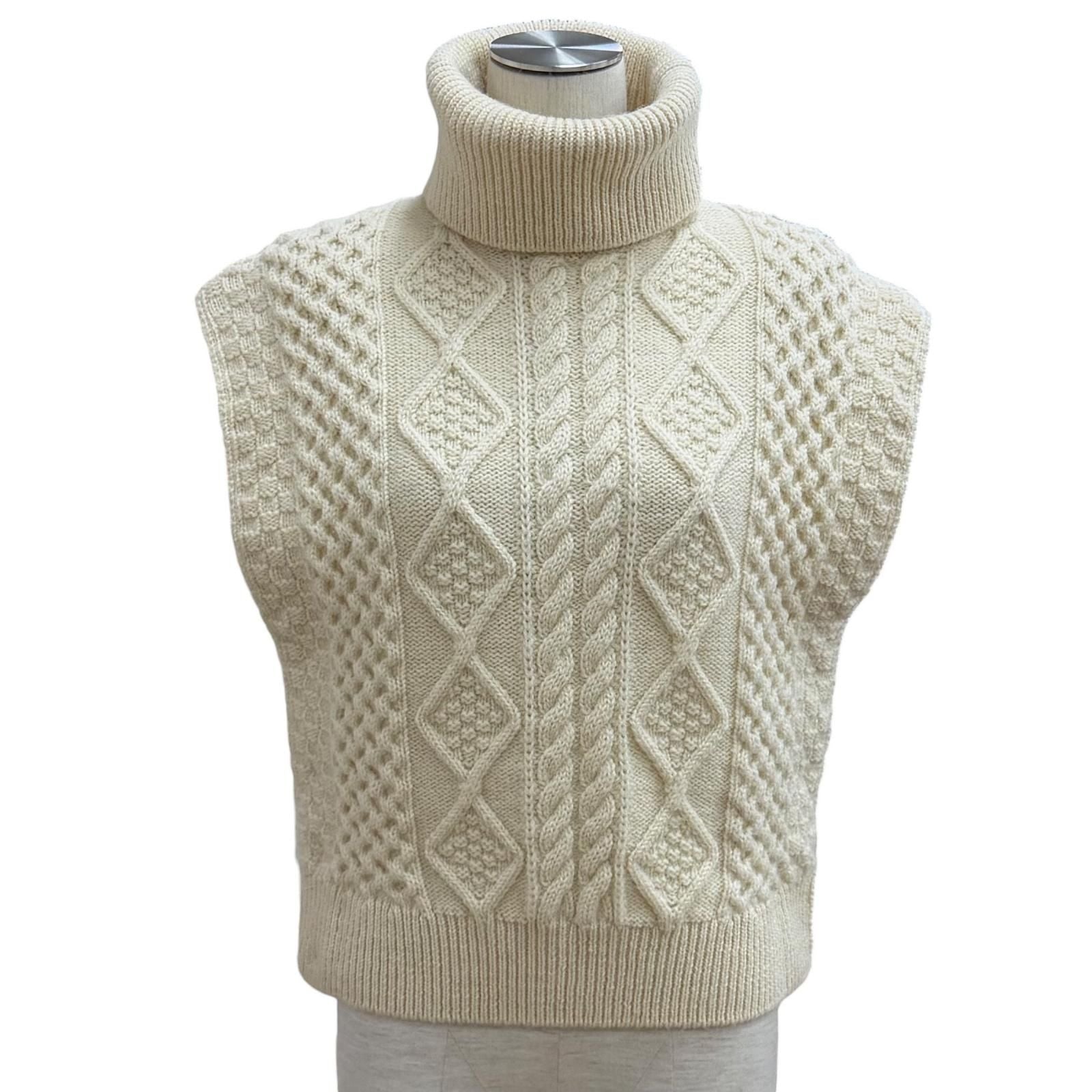 Saint Laurent Paris Cable Knit Turtleneck Wool Vest Ivory XS