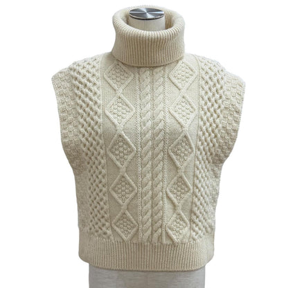 Saint Laurent Paris Cable Knit Turtleneck Wool Vest Ivory XS