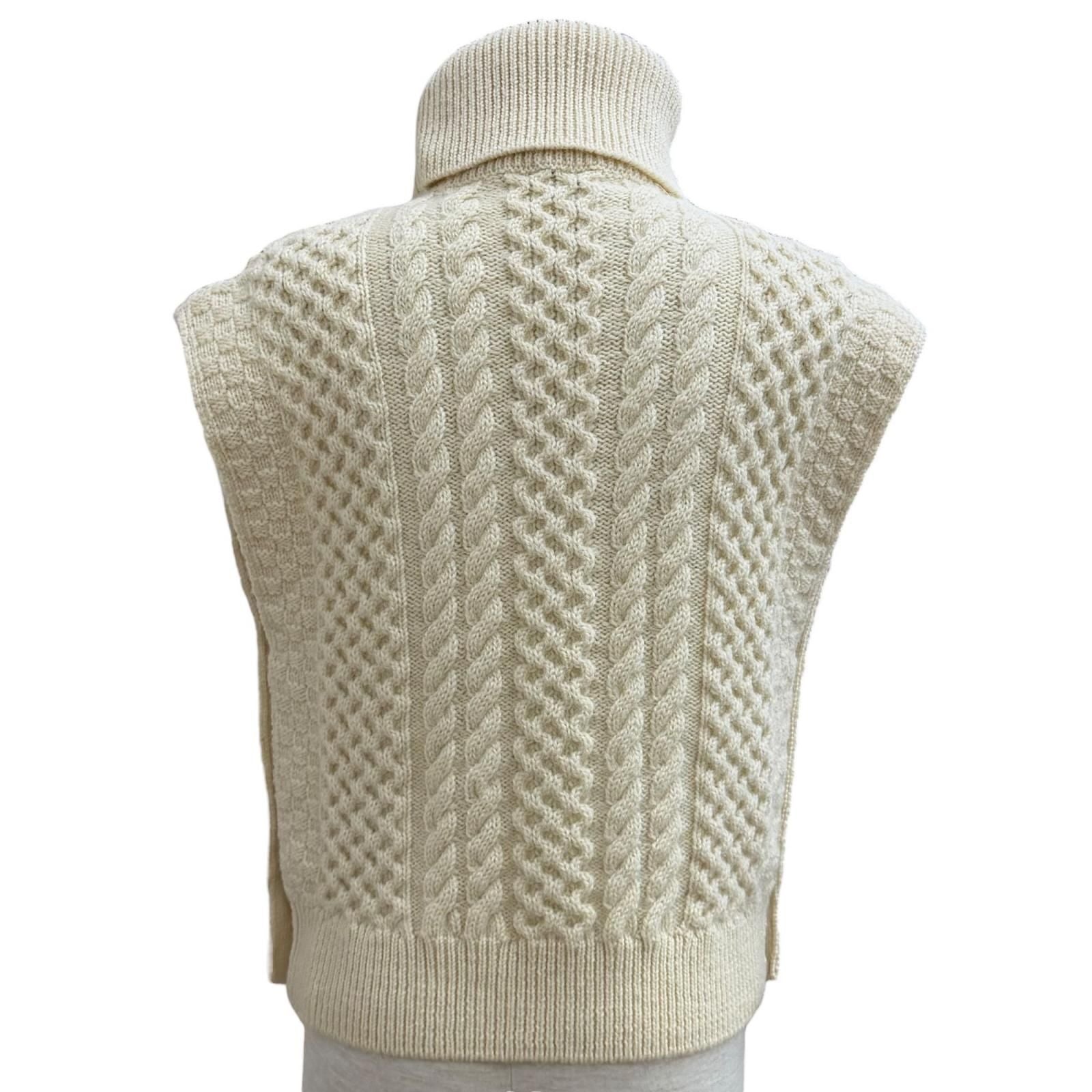 Saint Laurent Paris Cable Knit Turtleneck Wool Vest Ivory XS — view 4