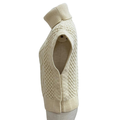 Saint Laurent Paris Cable Knit Turtleneck Wool Vest Ivory XS — view 3