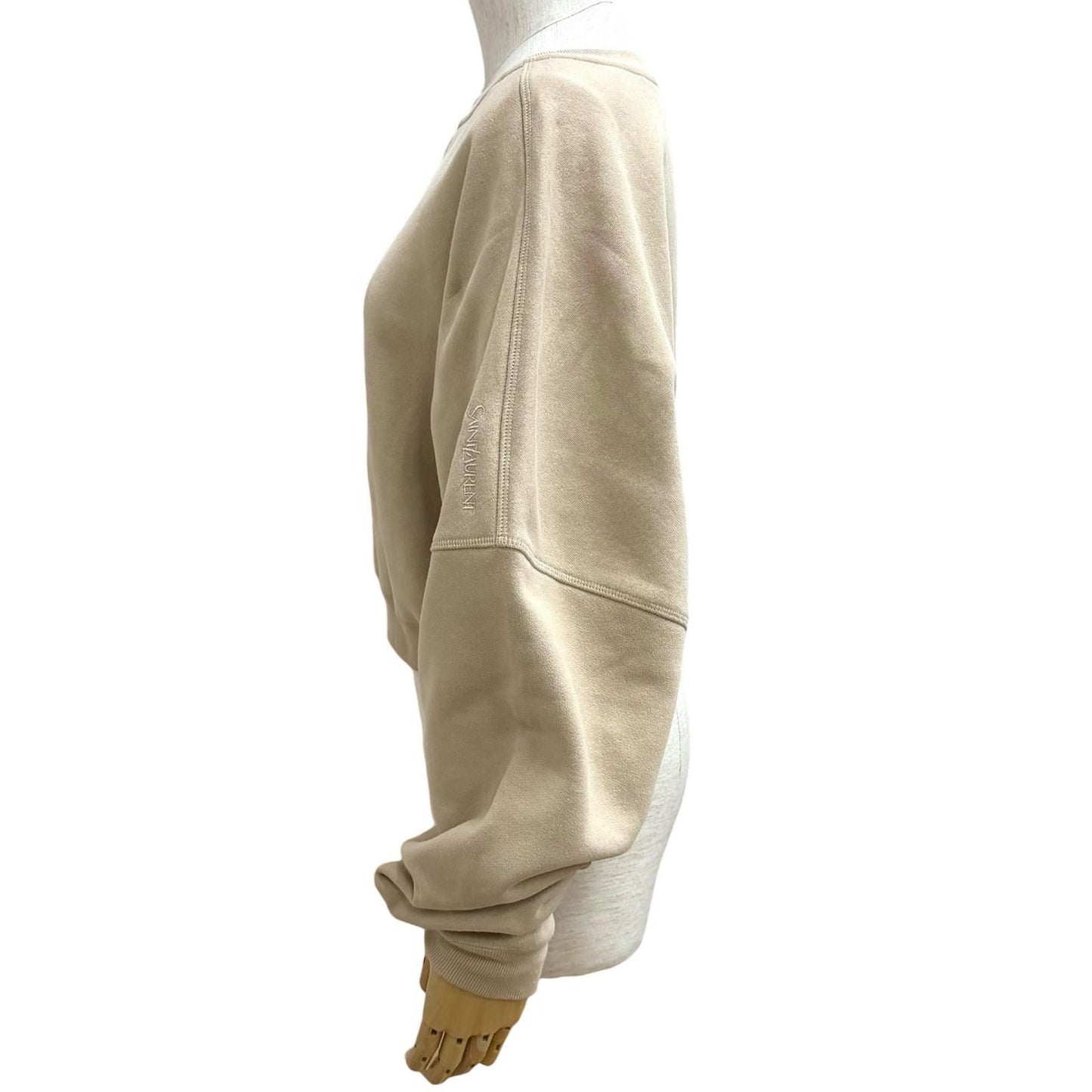 Saint Laurent Paris 100% Cotton Logo Embroidered Brushed Back Cropped Sweatshirt — view 3