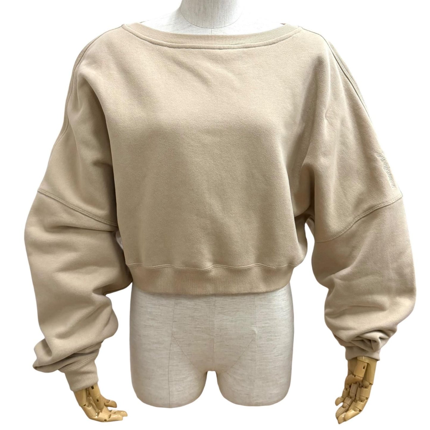Saint Laurent Paris 100% Cotton Logo Embroidered Brushed Back Cropped Sweatshirt