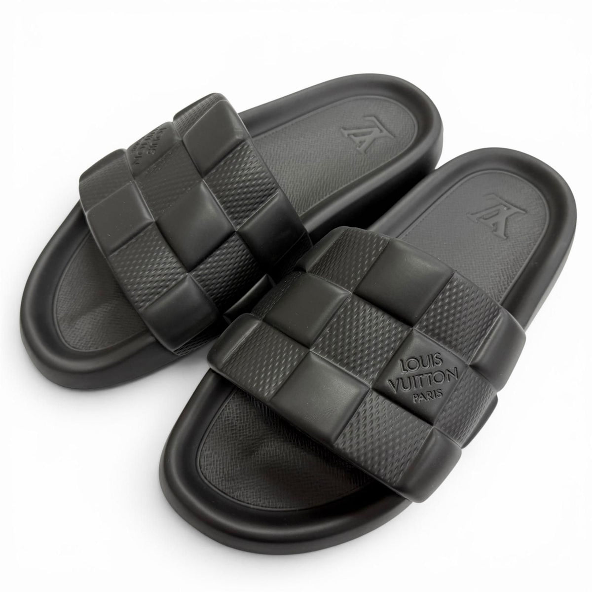 Louis Vuitton LV Waterfront Line Rubber Damier Slide Sandals Black 8