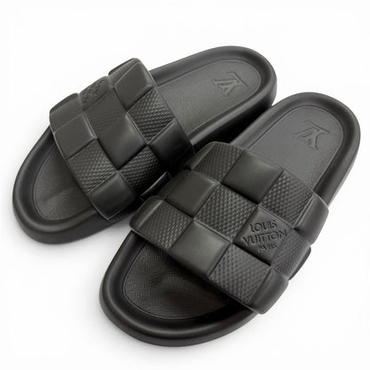 Louis Vuitton LV Waterfront Line Rubber Damier Slide Sandals Black 8