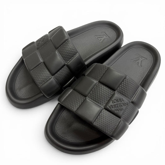 Louis Vuitton LV Waterfront Line Rubber Damier Slide Sandals Black 8