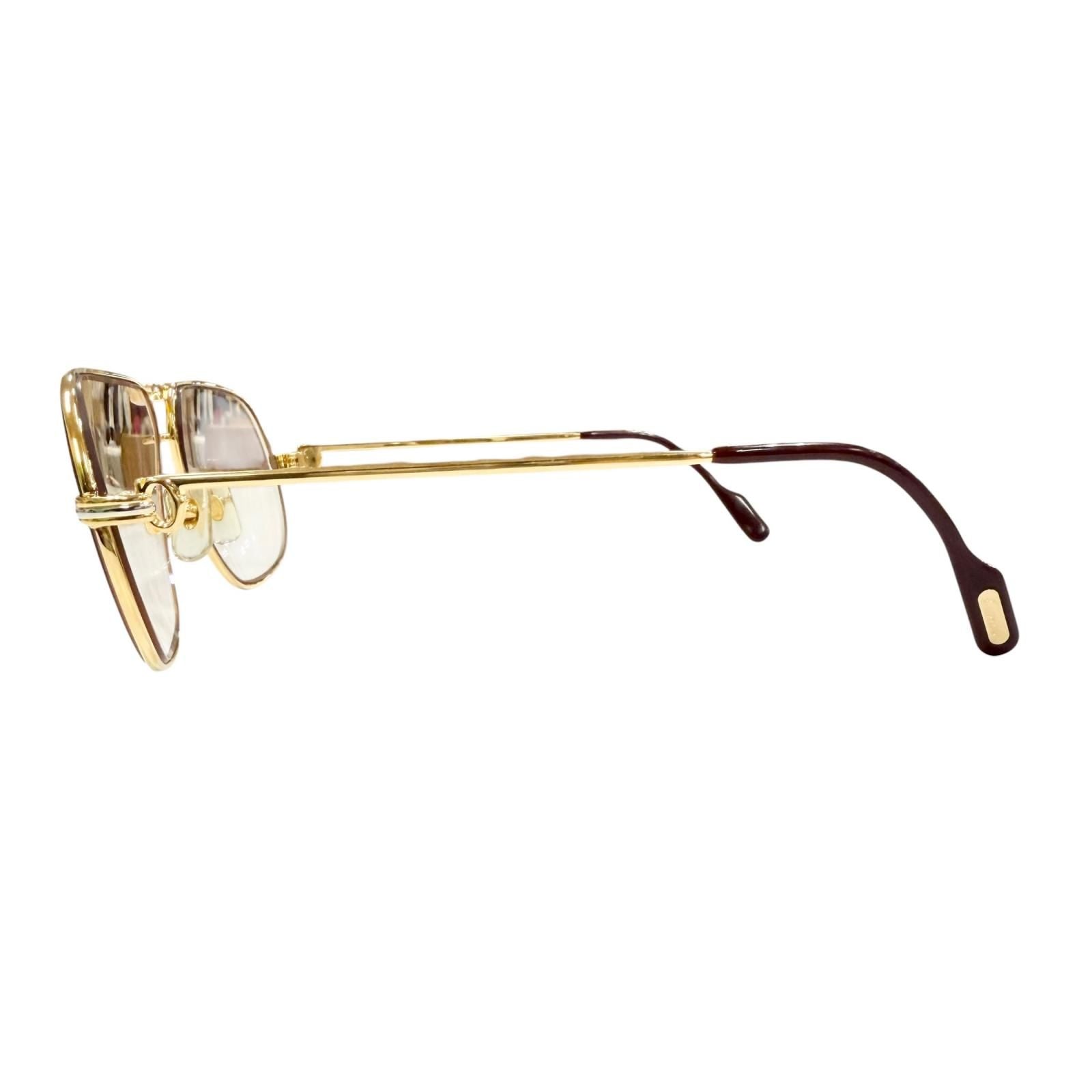 Cartier Vintage Trinity Two Bridge Logo Eyewear Sunglasses Gold Bordeaux — view 3