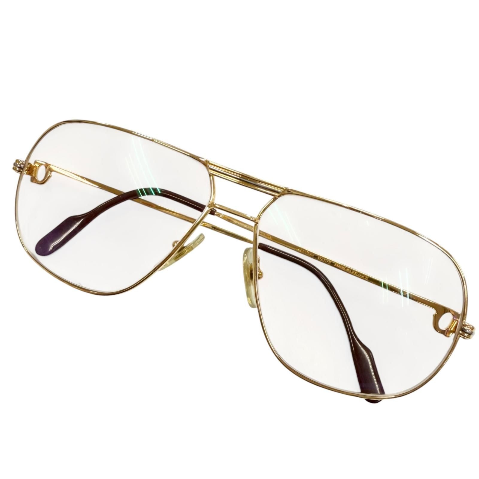 Cartier Vintage Trinity Two Bridge Logo Eyewear Sunglasses Gold Bordeaux