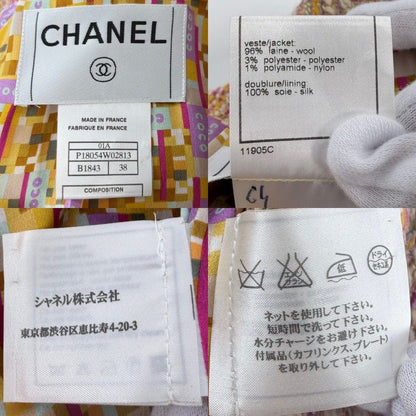 Chanel Tweed Belted Jacket 38 Beige Pink Gold Wool Spring Autumn — view 3