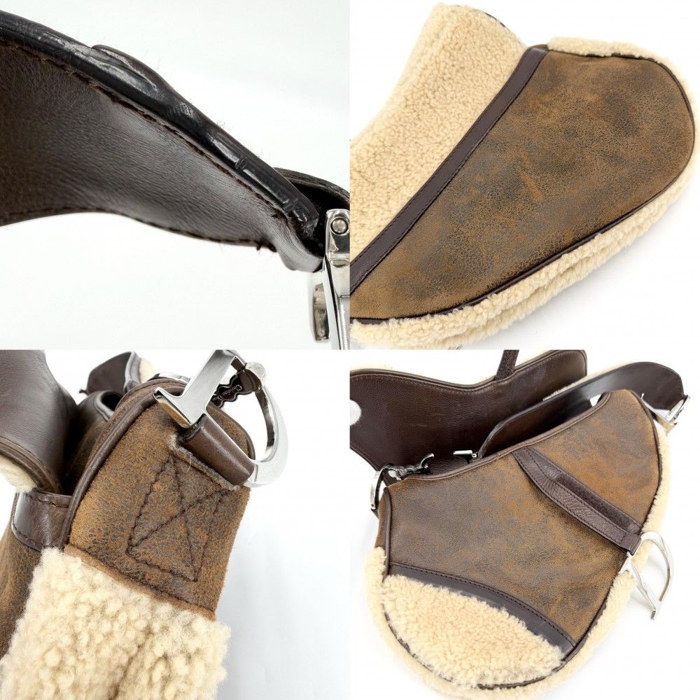 Dior Saddle Bag Galliano Era Shoulder Shearling Leather Brown Beige Silver — view 8