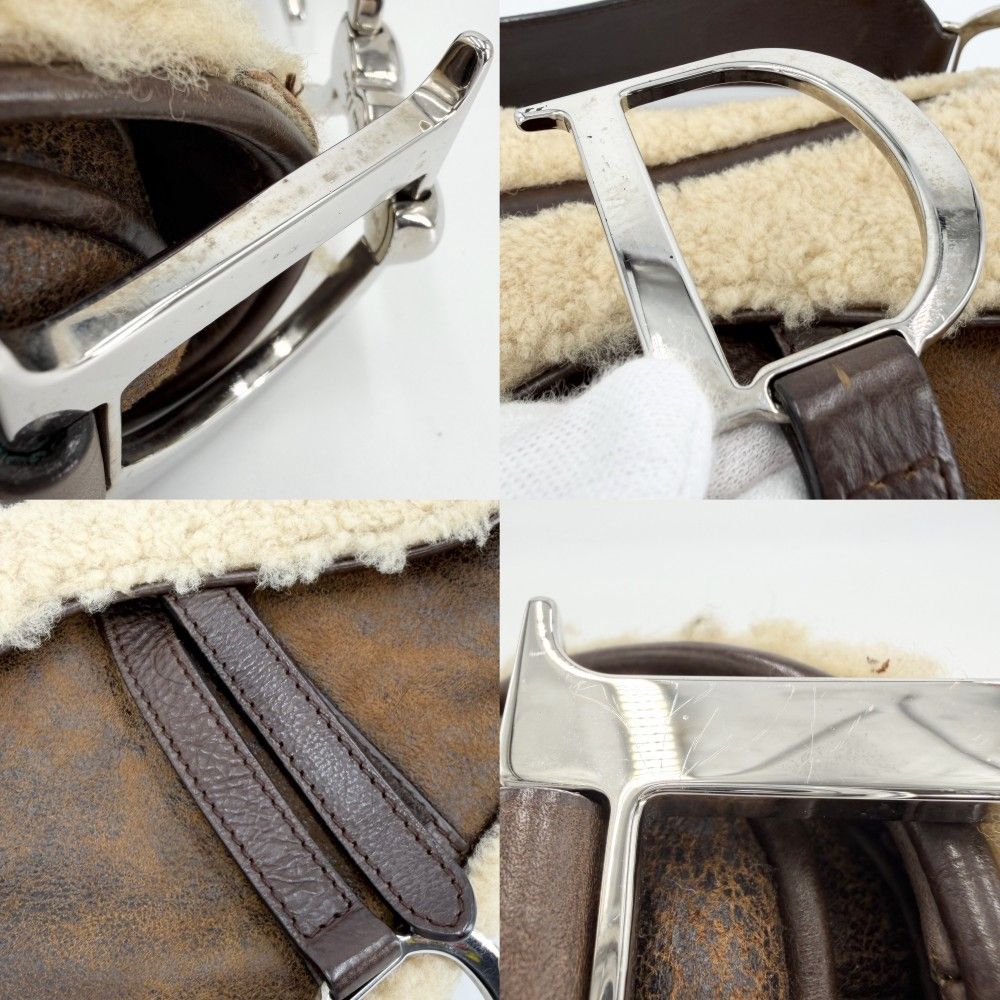 Dior Saddle Bag Galliano Era Shoulder Shearling Leather Brown Beige Silver — view 6