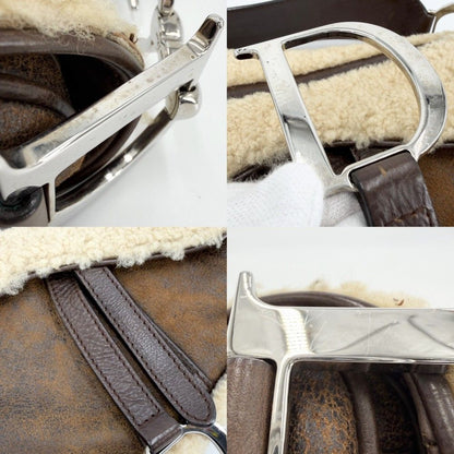 Dior Saddle Bag Galliano Era Shoulder Shearling Leather Brown Beige Silver — view 6