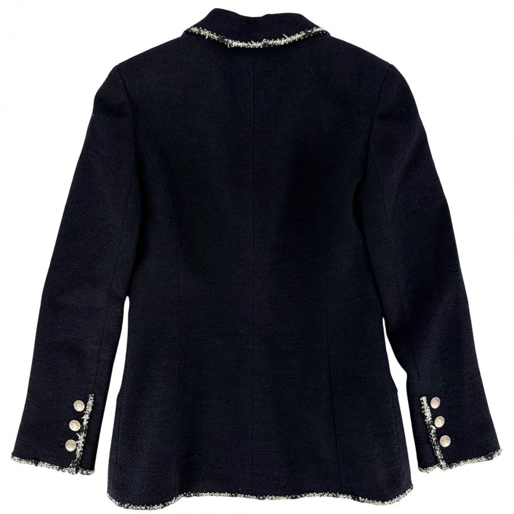 Chanel Tailored Jacket CC Logo Emblem 38 Navy Wool Cotton Spring Autumn — view 2
