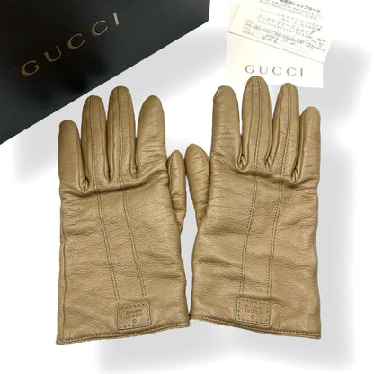 Gucci Gloves Leather Cashmere Brown