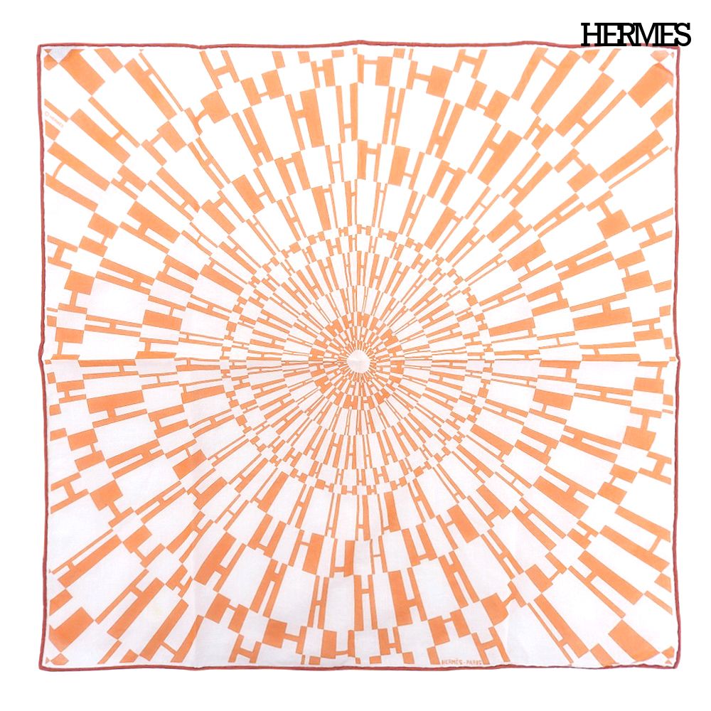 Hermes Carre 70 Cotton Scarf Op'h Pattern Orange