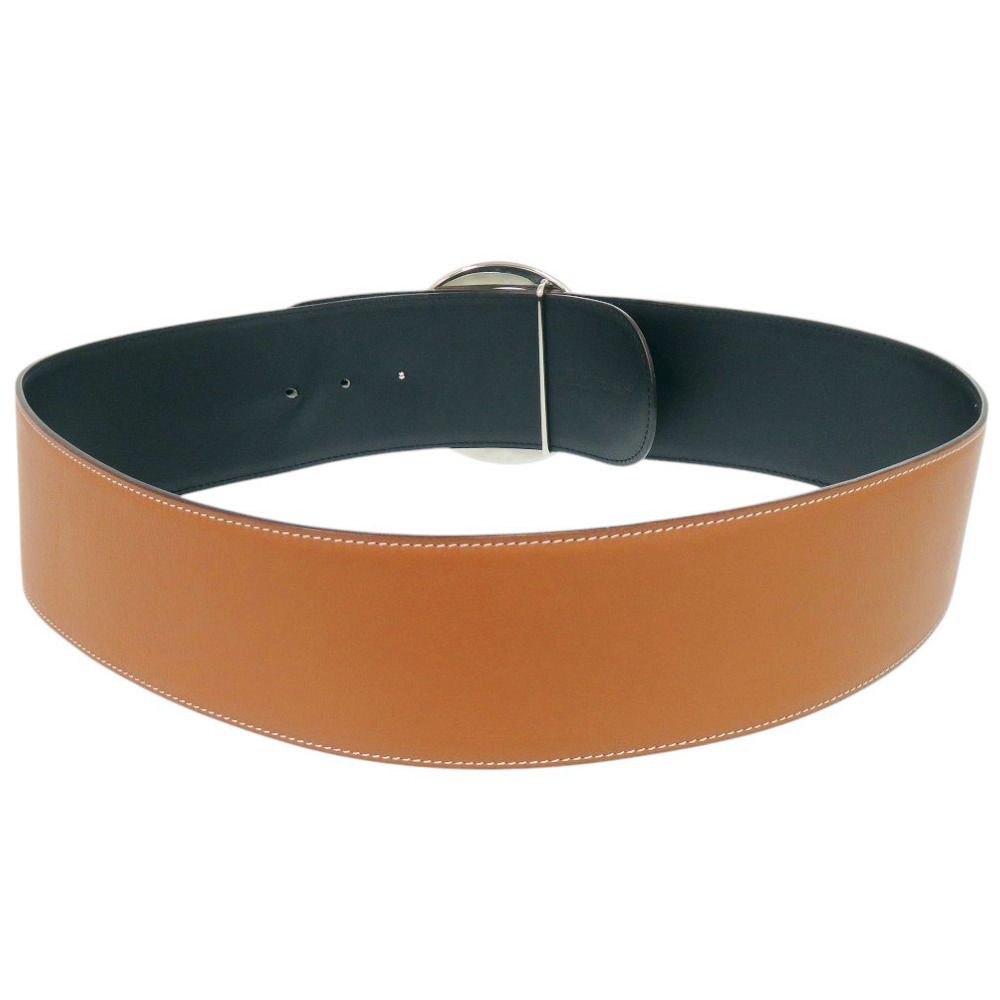 Hermes Round Buckle Leather Brown Silver Belt — view 2