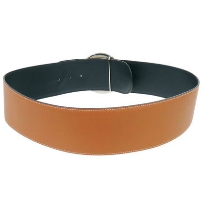 Hermes Round Buckle Leather Brown Silver Belt — view 2