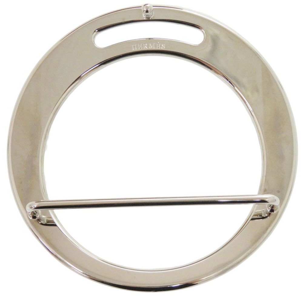 Hermes Round Buckle Leather Brown Silver Belt — view 4