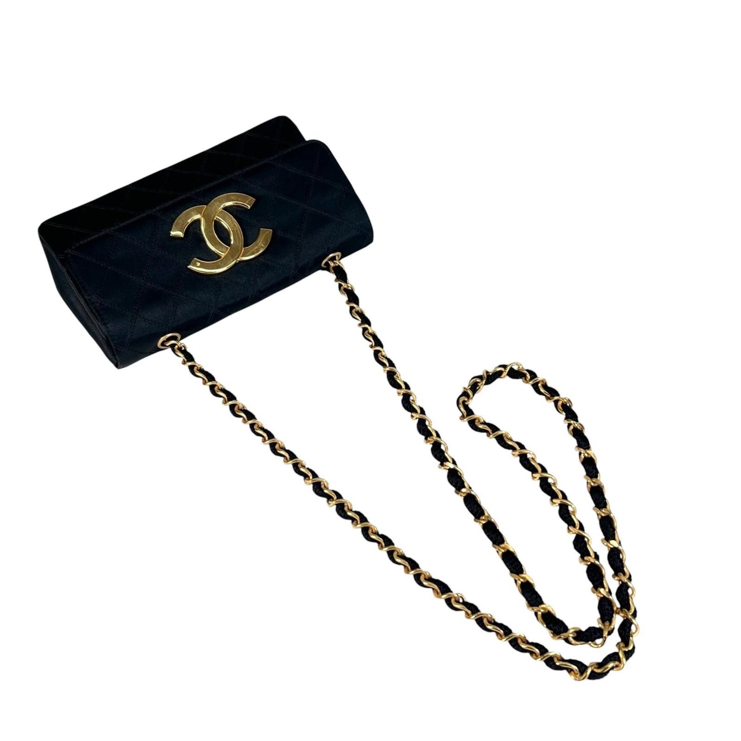 Chanel Large CC Logo Quilted Chain Shoulder Bag Satin Black — view 5