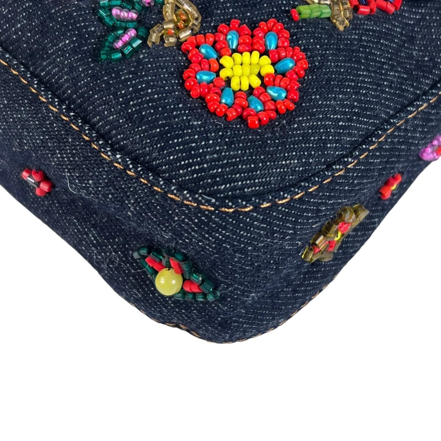 Fendi Mamma Baguette Handbag Denim Multicolor Beads Bijou Embroidery — view 7