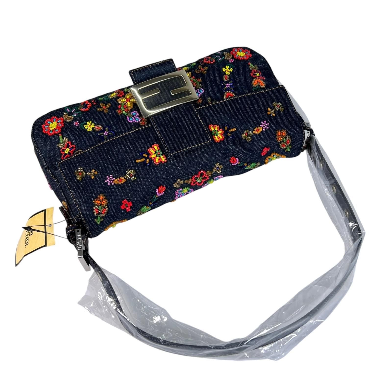Fendi Mamma Baguette Handbag Denim Multicolor Beads Bijou Embroidery — view 5