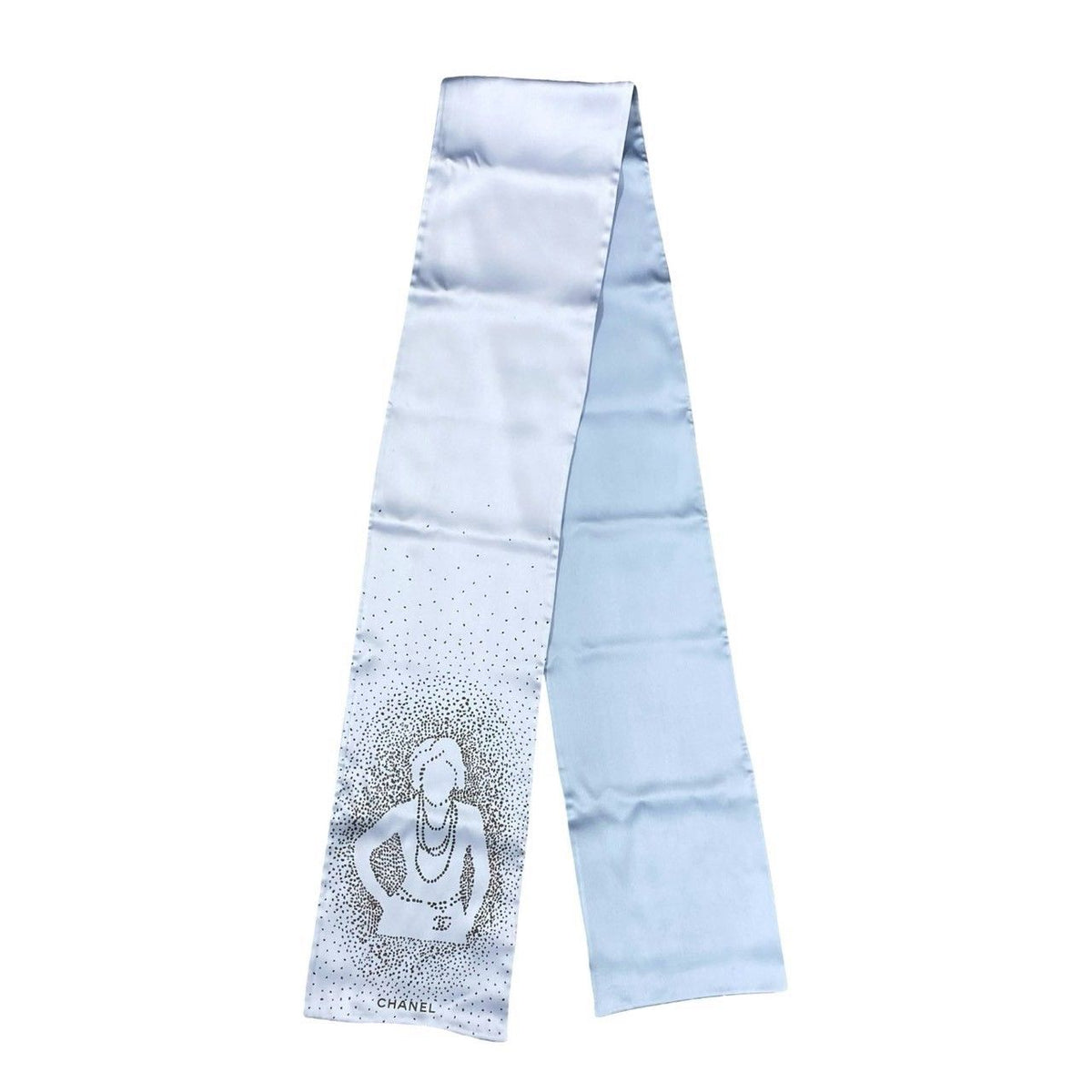 Chanel Logo Silk Scarf Pattern Bandana Shawl Light Blue 7 1 — view 2