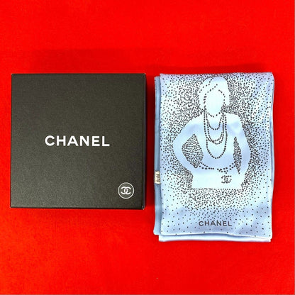Chanel Logo Silk Scarf Pattern Bandana Shawl Light Blue 7 1