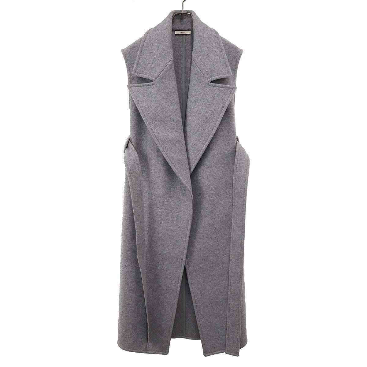 Celine by Phoebe Philo No Sleeve Side Open Wool Coat Gray 36