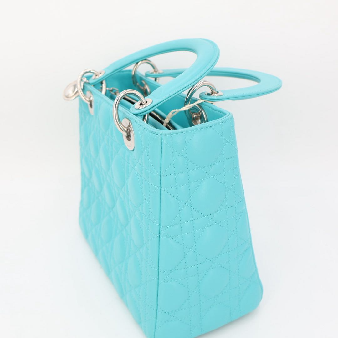 Dior Lady Dior Cannage Leather 2-Way Handbag Blue — view 8