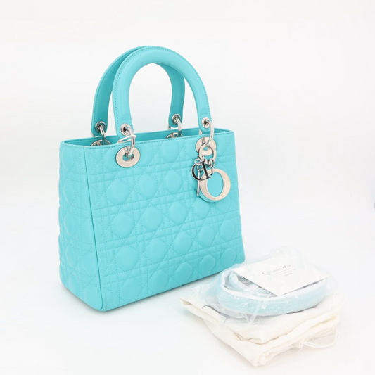 Dior Lady Dior Cannage Leather 2-Way Handbag Blue