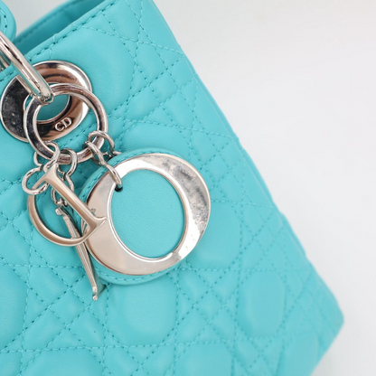 Dior Lady Dior Cannage Leather 2-Way Handbag Blue — view 3