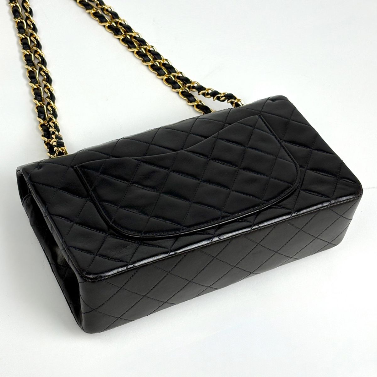 Chanel Quilted Double Flap Chain Shoulder Bag CC Logo Leather Black — view 2