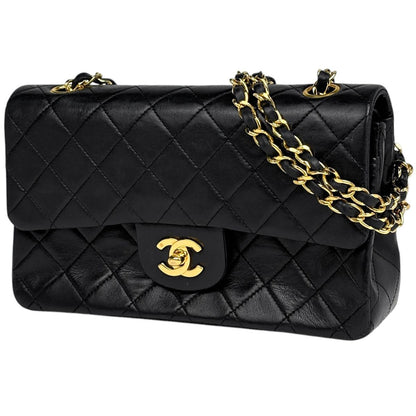 Chanel Quilted Double Flap Chain Shoulder Bag CC Logo Leather Black