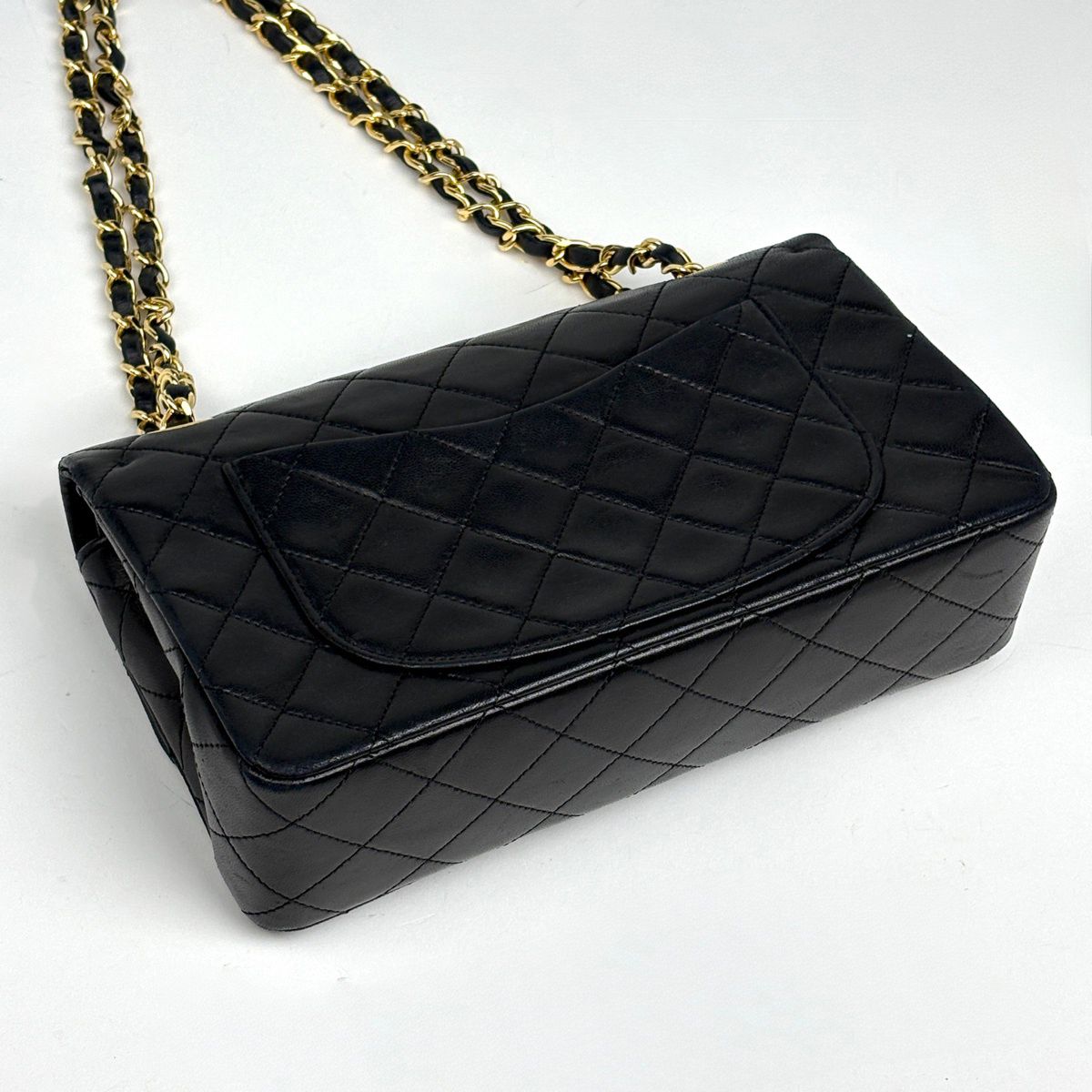 Chanel Quilted Double Flap Chain Shoulder Bag CC Logo Leather Black — view 2